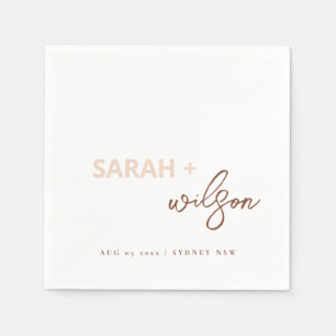 Minimale Blush Brown Script Typography Wedding Servet