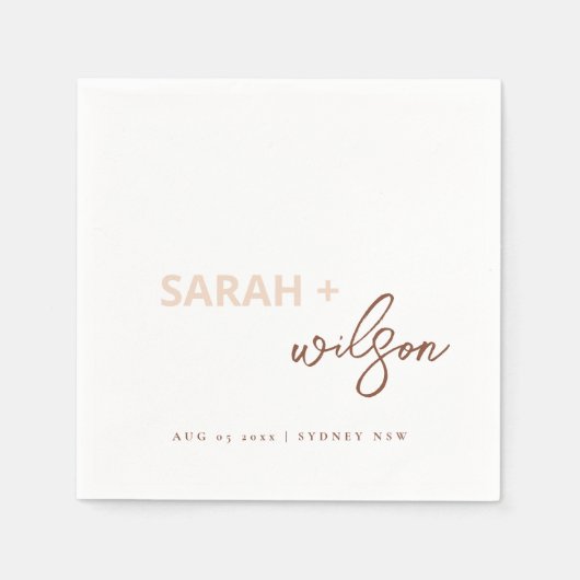 Minimale Blush Brown Script Typography Wedding Servet (Voorkant)