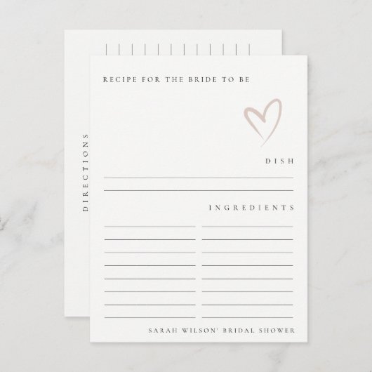 Minimale Blush Hart Bruiloftssalon Recept Verzoek Briefkaart (Voorkant / Achterkant)