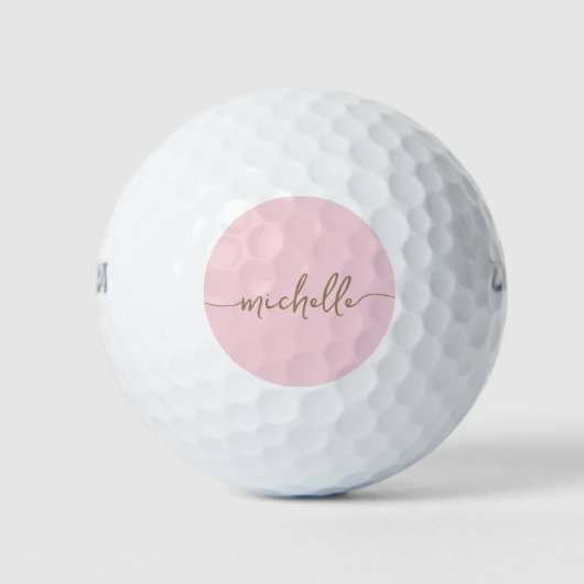 Minimale Blush Pink Gold Script Monogram Naam Golfballen (Voorkant)