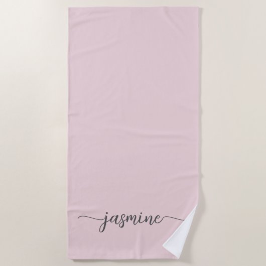 Minimale Blush Pink Monogram Naam Huge Script Strandlaken (Voorkant)