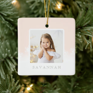 Minimale Blush Pink Ombre & Snowflake Twee foto Keramisch Ornament