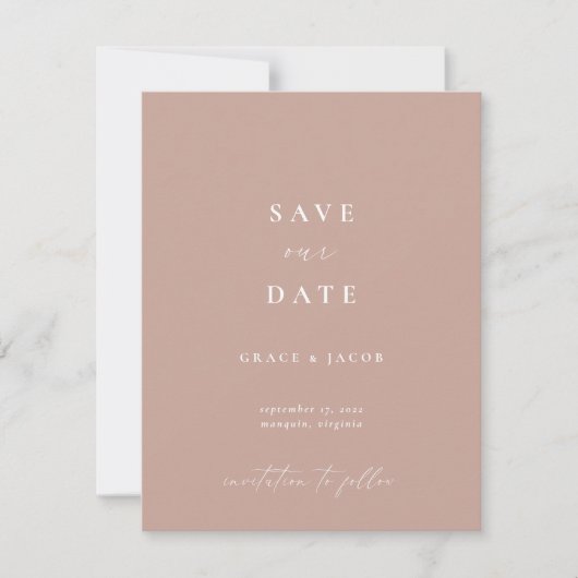 Minimale Blush Pink Script Photo Save the Date (Voorkant)