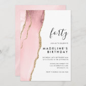 Minimale Blush Roze Agate Geode 40th Birthday Kaart (Voorkant / Achterkant)