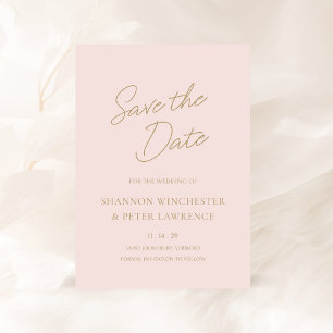 Minimale Blush Roze en Goud Formele Elegante Bruil Save The Date