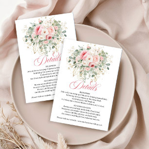 Minimale Blush Rozen Gouden Huwelijksdetailkaart Informatiekaartje