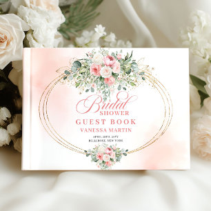 Minimale Blush Rozen Groenelementen Gouden Bruidsu Gastenboek