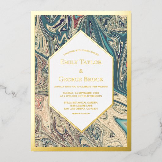 Minimale Bohemen Artistic Abstract Wedding Gold Folie Uitnodiging (Voorkant)