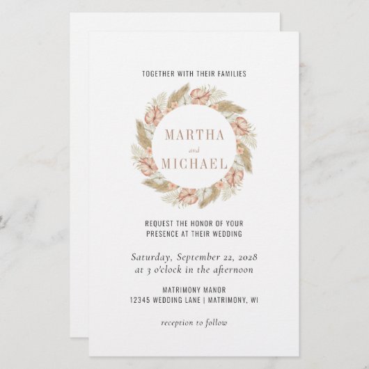 Minimale Boho Bloemen Bruiloftsinvitaties (Voorkant / Achterkant)