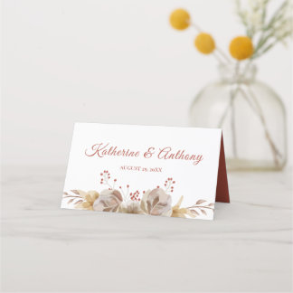 Minimale Boho Floral Bruiloft Gevouwen Plaats Kaar