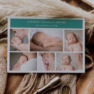 Minimale Boho-foto-collage Baby-aankondigingskaart Kaart