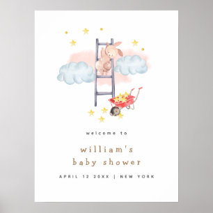 Minimale Boho Konijn Sterren Baby Shower Welkom Poster