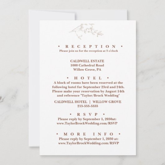 Minimale Boho Leaf bruiloft uitnodiging (Achterkant)