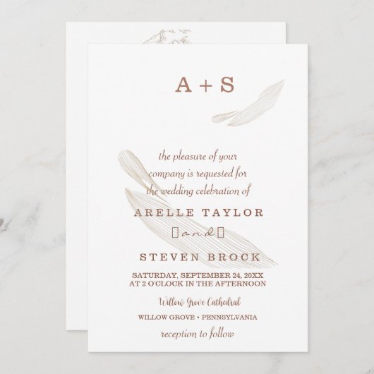 Minimale Boho Leaf bruiloft uitnodiging (Voorkant / Achterkant)