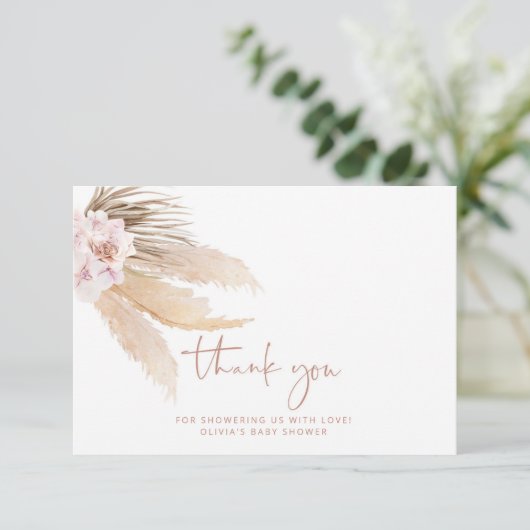 Minimale boho pampas gras dank u! kaart (Staand voorkant)