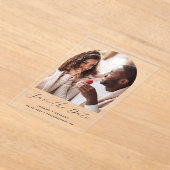 Minimale Boho Photo Arch Black Script De datum ops Acryl Uitnodigingen (Laagn)
