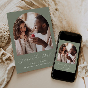 Minimale Boho Photo Arch Script Sage Green Save The Date