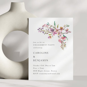 Minimale Boho Roze Wilde Bloemen Verlovingsfeest Kaart