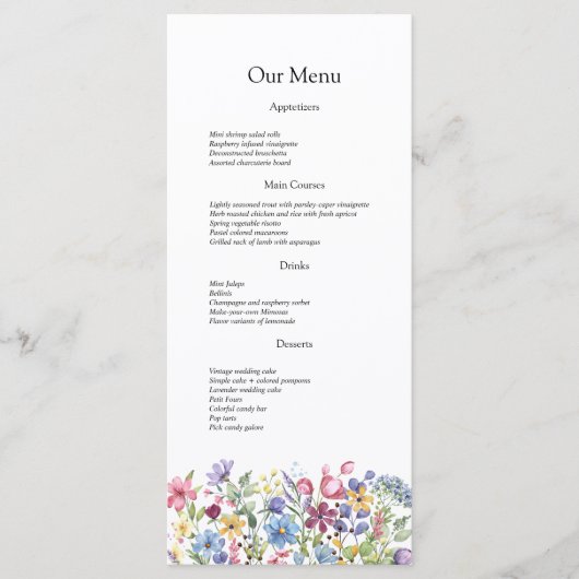 Minimale Boho Wildflower Wedding Menu (Voorkant)