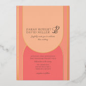 Minimale boog perzik fuzz vet bruiloft folie uitnodiging (Voorkant)