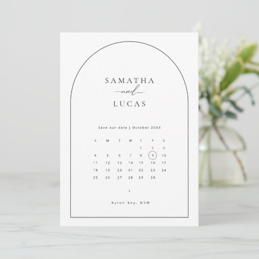 Minimale boogkalender Opslaan Datum uitnodiging (Staand voorkant)