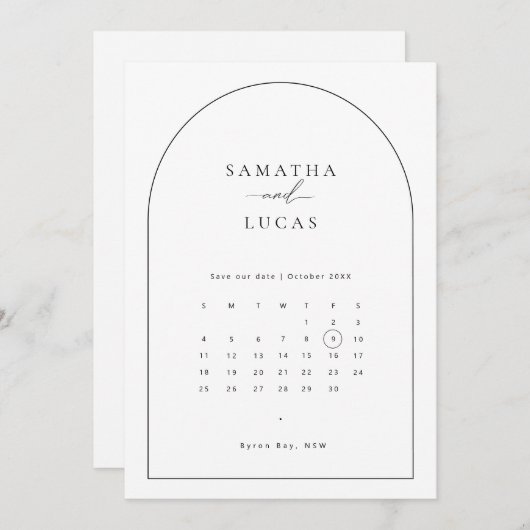 Minimale boogkalender Opslaan Datum uitnodiging (Voorkant / Achterkant)