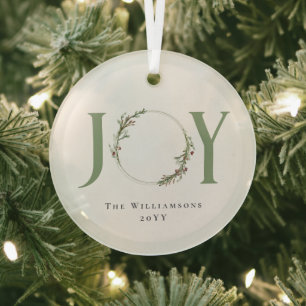 Minimale botanische aquarel krans Joy Kerstmis Glas Ornament