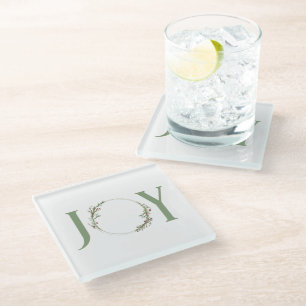 Minimale botanische aquarel krans Joy Kerstmis Glazen Onderzetter