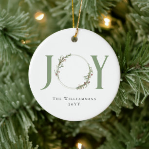 Minimale botanische aquarel krans Joy Kerstmis Keramisch Ornament