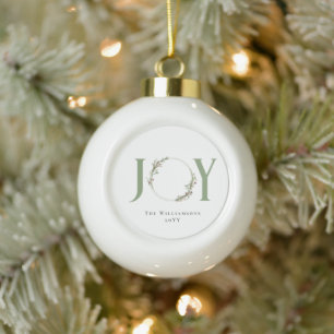 Minimale botanische aquarel krans Joy Kerstmis Keramische Bal Ornament
