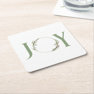 Minimale botanische aquarel krans Joy Kerstmis Vierkante Kartonnen Onderzetter