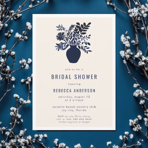 Minimale Botanische Boho Bloemen Blauw Vrijgezelle Kaart