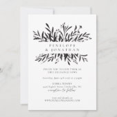 Minimale botanische bruiloft met zwarte en witte i kaart (Voorkant)