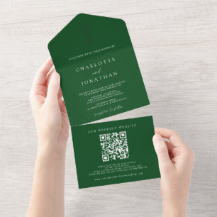 Minimale botanische elegantie Emerald Green Weddin All In One Uitnodiging