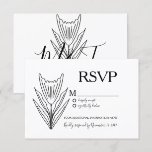 Minimale botanische Floral Line Art Wedding RSVP Kaart