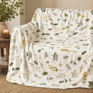 Minimale botanische groene wilde bloem patronen fleece deken