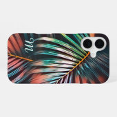 Minimale botanische kunstpalmbladeren met monogram iPhone 16 hoesje (Achterkant horizontaal)