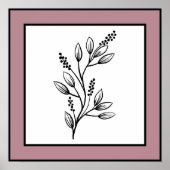 Minimale Botanische Leaf Line Art Mauve Plum Borde Poster (Voorkant)