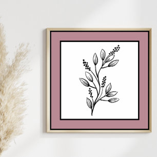 Minimale Botanische Leaf Line Art Mauve Plum Borde Poster