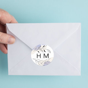 Minimale Botanische Lijn Kunst Bruiloft Envelop Af Ronde Sticker