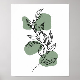 Minimale botanische lijnkunst bladeren in saliegro poster