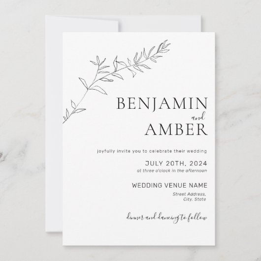 Minimale botanische lijntekenboho bruiloft kaart (Voorkant)