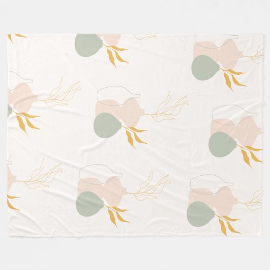 Minimale botanische Planten in pasteelroze Fleece Deken (Voorkant (Horizontaal))