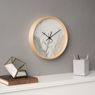 Minimale botanische wandklok – Abstracte wilde blo