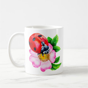 Minimale botanische Waterverf Ladybug Flower Mok