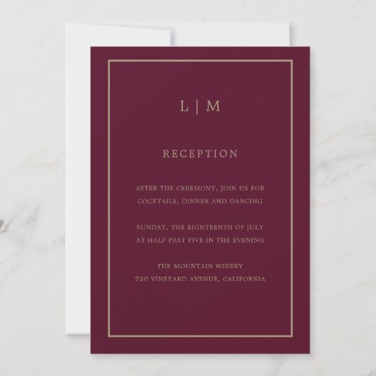 Minimale Bourgogne Monogram Eenvoudige Elegante Br Kaart (Voorkant)