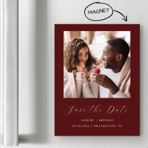 Minimale Bourgogne Red Gold-foto Bewaar de datum Magnetische Uitnodiging