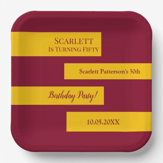 Minimale Bourgondië en goud elegante 50e verjaarda Papieren Bordje (Voorkant)