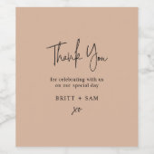 Minimale bruiloft Dank u Blush Pink Script Win Wijn Etiket (Enkel label)