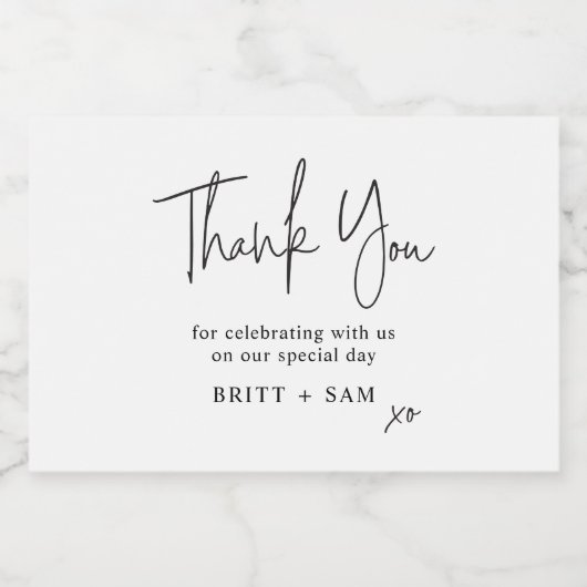 Minimale bruiloft Dank u handgeschreven script Sparkling Wijnetiket (Enkel label)